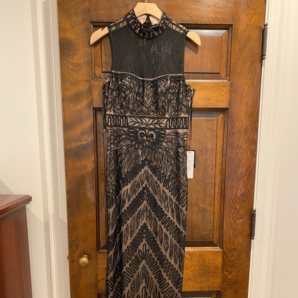 NWT Sue Wong embroidered beaded gown, sleeveless high neck